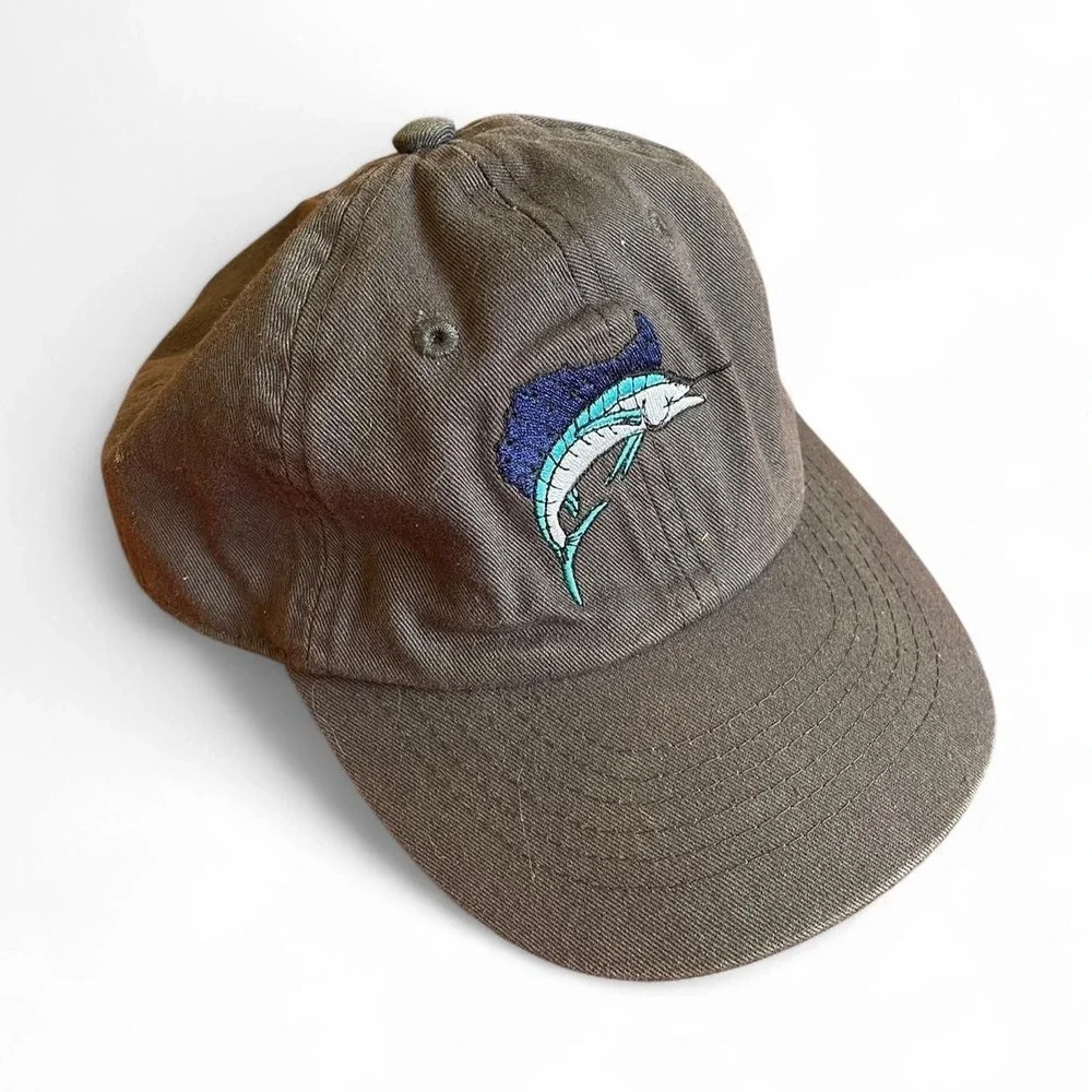 Vintage Swordfish Embroidered Dad Hat Brown Cotton Cap Y2K‎